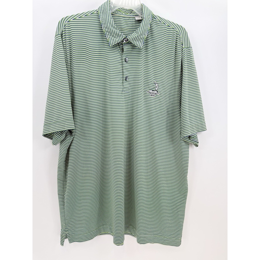 Cutter & Buck Men's Green Polo Shirt XL Performance Striped Pinehurst 1895 Logo